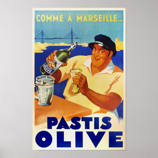 Pastis Olive - Vintage Fransk Vin Poster (Framsidan)
