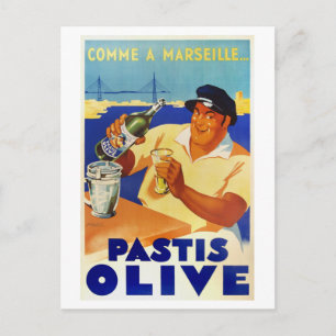 Pastis Olive - Vintage Fransk Vin Poster Vykort