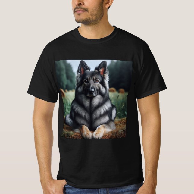 Pastor Alemán Gris de Pelo Largo, Elegancia Canina T Shirt (Framsida)