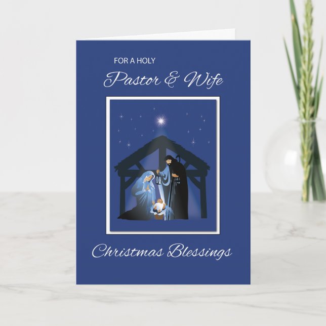 Pastor and frun, Manger för jul på Blue Kort (Framsida)