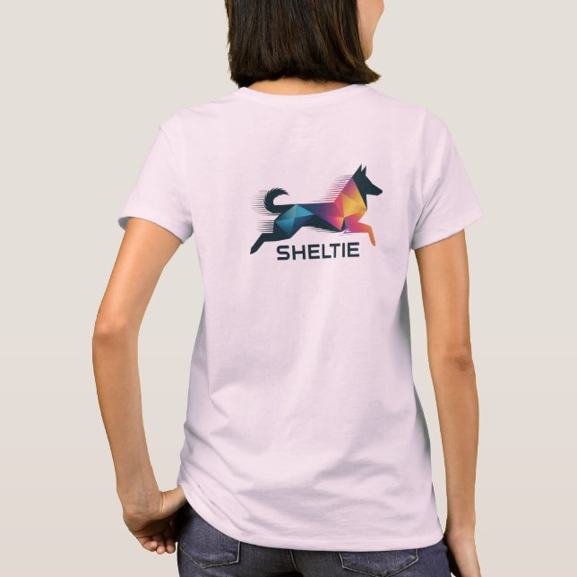 Pastor de shetland poligonal en amarillo y azul t shirt (Baksida)