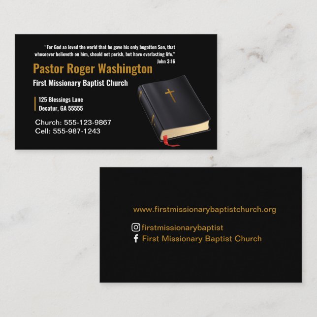 Pastor eller Deacon Bible Church Affärskort Visitkort (Fram/baksida)
