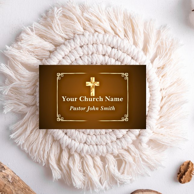 Pastor Guld Kor Elegant Gräns Visitkort (Church Pastor Gold Cross Elegant Border Business Card
)