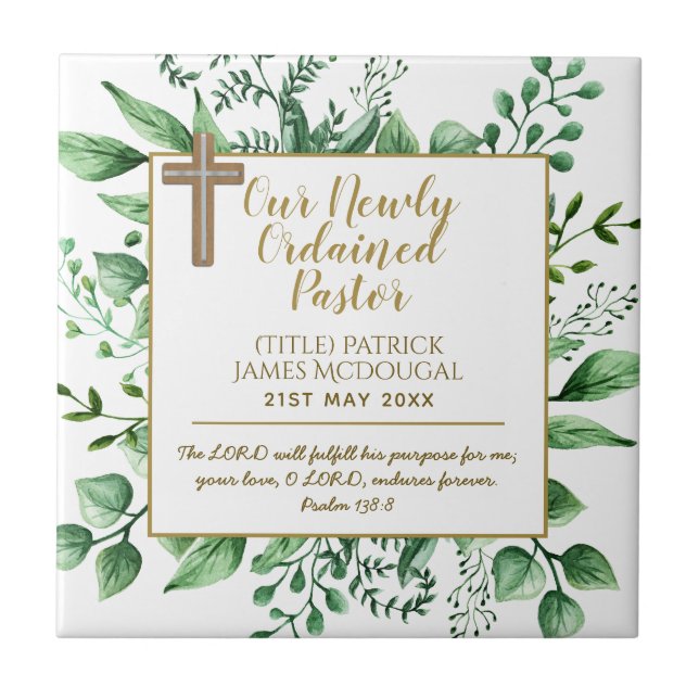 Pastor Installation New Ordached Gift Customized Kakelplatta (Framsidan)