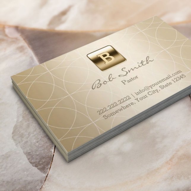 Pastor Modern Guld Monogram Geometric Visitkort (Skapare uppladdad)