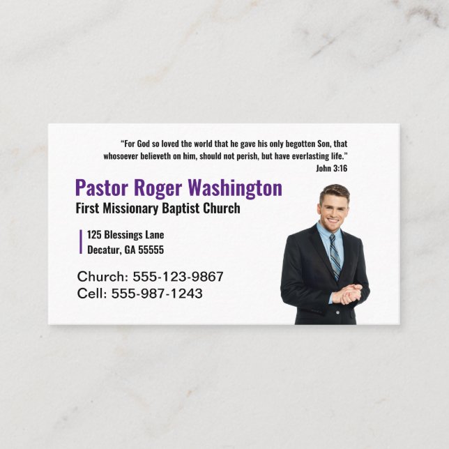 Pastor or eller Deacon Photo Church Affärskort Visitkort (Framsida)