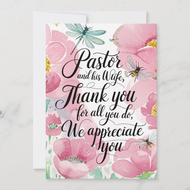 ✝️ Pastor Pastors Hustru Tacksägelsedag årsdag Tack Kort (Framsida)