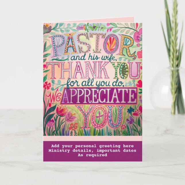 ✝️ Pastor Pastors Hustru Tacksägelsedag årsdag Tack Kort (Framsida)
