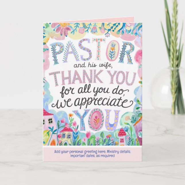 ✝️ Pastor Pastors Hustru Tacksägelsedag Jubileum Tack Kort (Framsida)