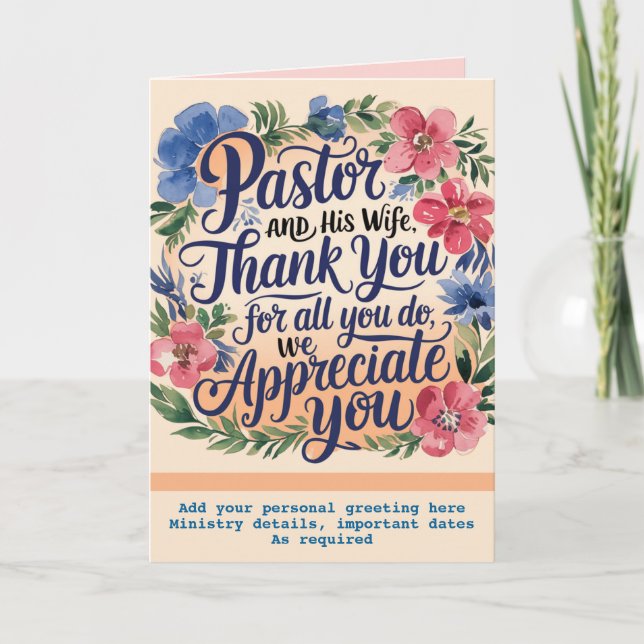 ✝️ Pastor Pastors hustru uppskattning årsdag Tack Kort (Framsida)