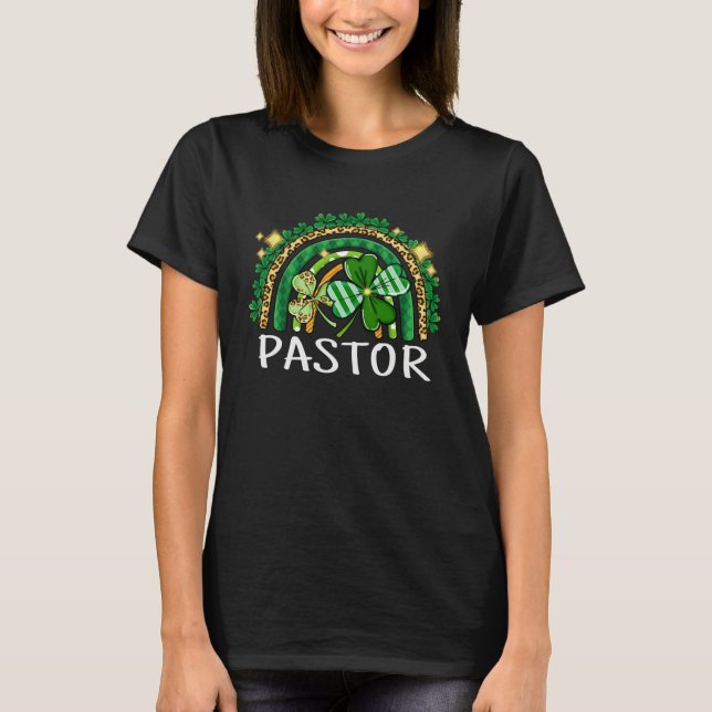 Pastor Rainbow Lucky Women St Patrick's Day Shamro T Shirt (Framsida)