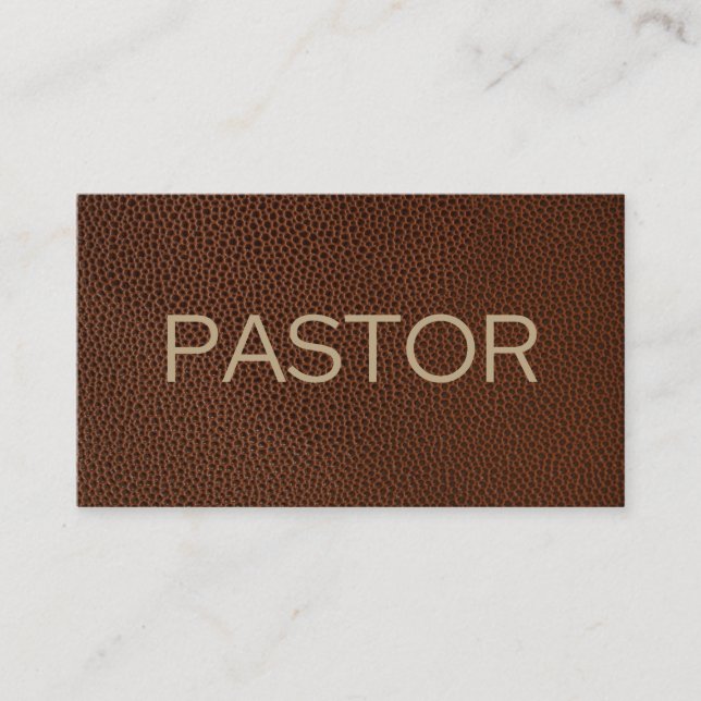 Pastor Rustic Brown Leather Church Visitkort (Framsida)