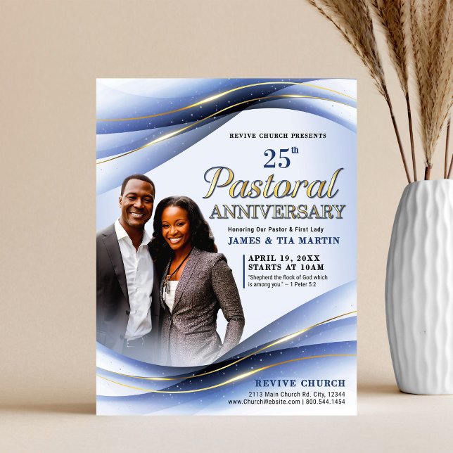 Pastoral Anniversary Blue & Gold Church Flyer (Skapare uppladdad)