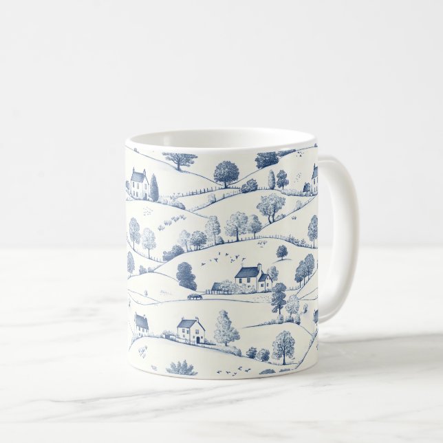 Pastoral Blå Toile Landskaps Klassisk Fransk Kaffemugg (Framsida höger)