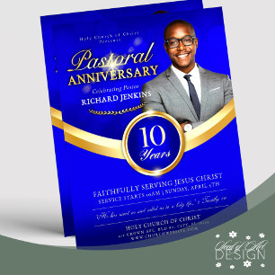 Pastorjubileum Blue & Guld Church Event Reklamblad