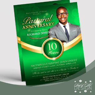 Pastorjubileum Grönt & Guld Church Event Reklamblad