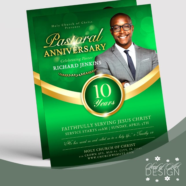 Pastorjubileum Grönt & Guld Church Event Reklamblad (Skapare uppladdad)