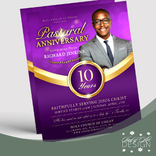 Pastorjubileumsfirande Lila & Guld Church Event Reklamblad