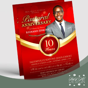 Pastorjubileumsfirandet Red & Guld Church Event Reklamblad