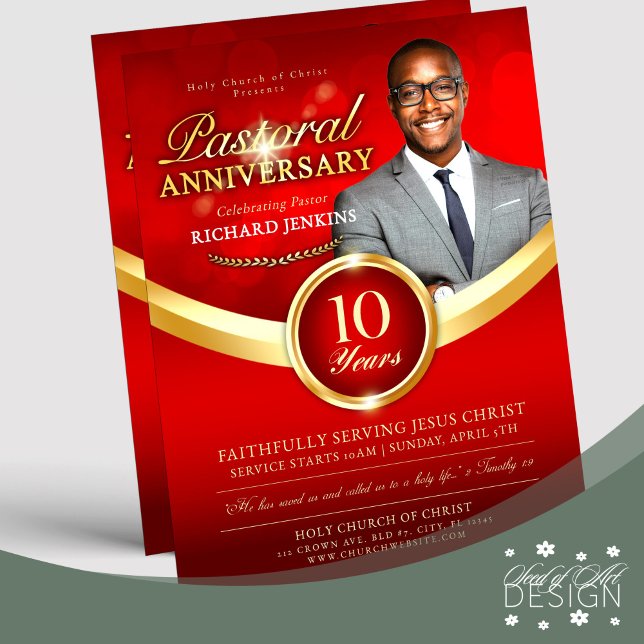 Pastorjubileumsfirandet Red & Guld Church Event Reklamblad (Skapare uppladdad)