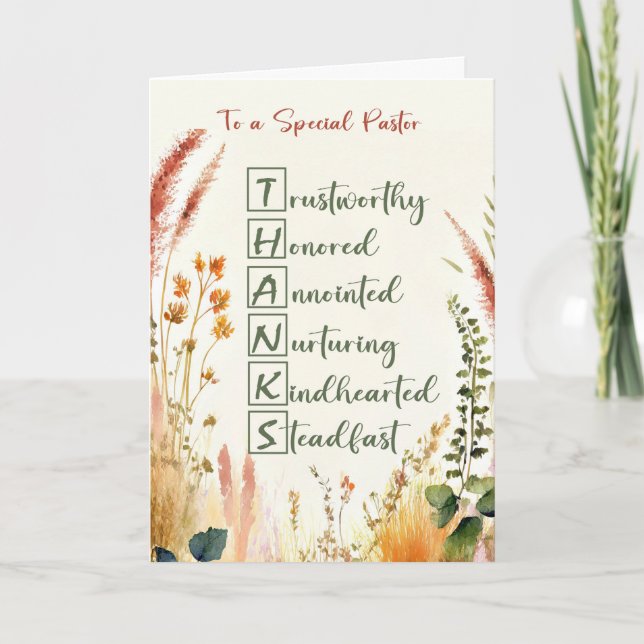 Pastorns uppskattningsdag för akrostiska Ord-blomm Kort (Framsida)