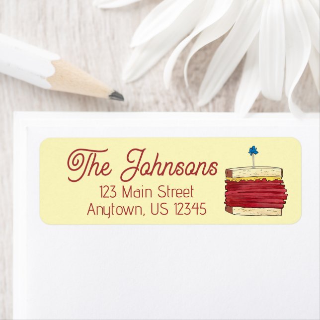 Pastrami på Rye NYC Kosher Jewish Deli Sandwich Returadress Etikett (Insitu)