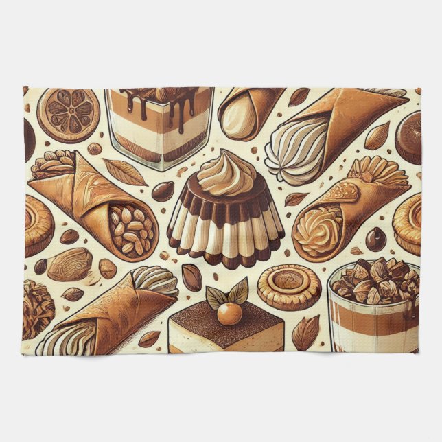 Pastries & Dessert Print Tea Towel Kökshandduk (Horisontell)