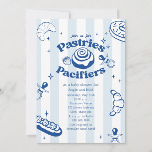 Pastries & Nappar Doodle Blue Boy Baby Shower Inbjudningar