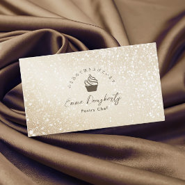 Pastry Chef Gold Glitter Minimalist Cupcake Logo Visitkort