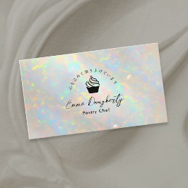 Pastry Chef Holographic White Opal Cupcake Visitkort
