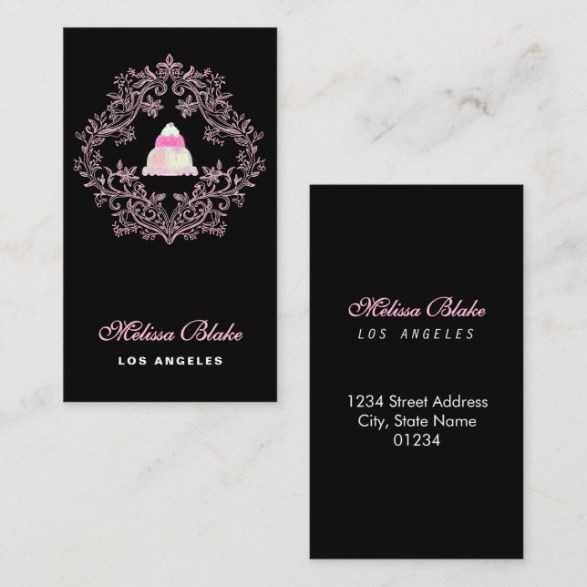 pastry shop black background business card visitkort (Fram/baksida)