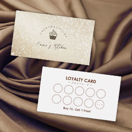 Pastry Shop Loyalty Card Gold Glitter Cupcake Logo Visitkort