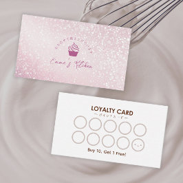 Pastry Shop Loyalty Card Pink Glitter Cupcake Logo Visitkort