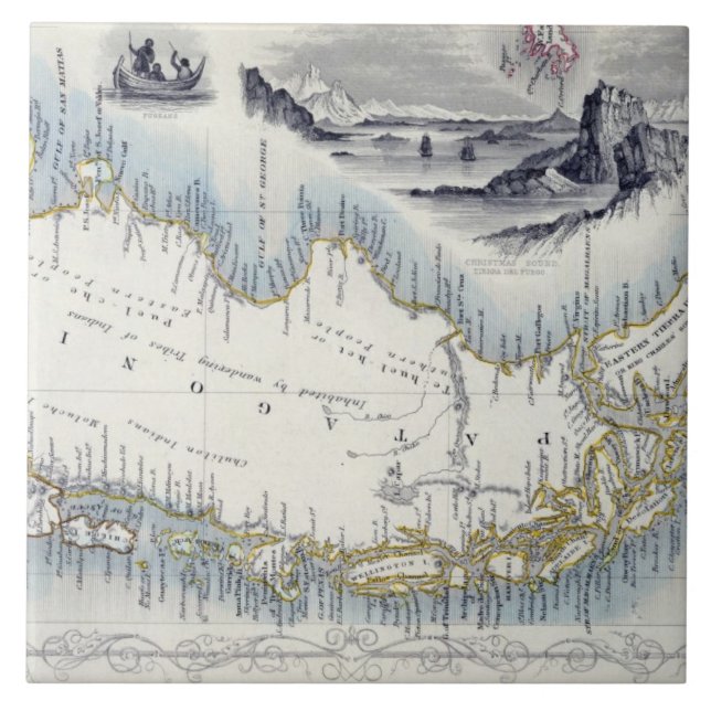 Patagonia från en serie av världen kartlägger kakelplatta (Framsidan)