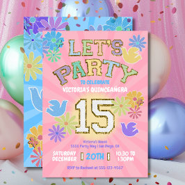 Patch Brev Birthday Quinceañera Låt oss Party Inbjudningar