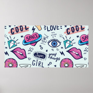 Patch-brickor för mode. Sömlös mönster med ros Poster