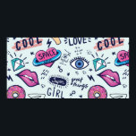 Patch-brickor för mode. Sömlös mönster med rosa g Poster<br><div class="desc">Patch-brickor för mode. Sömlös mönster med rosa flickklistermärken i popkonsten stil,  mode Modern grunge-bakgrund. Girls mönster</div>