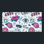 Patch-brickor för mode. Sömlös mönster med rosa g Poster<br><div class="desc">Patch-brickor för mode. Sömlös mönster med rosa flickklistermärken i popkonsten stil,  mode Modern grunge-bakgrund. Girls mönster</div>