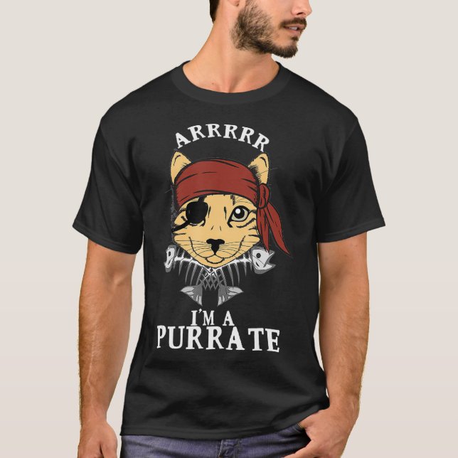 Patch Fis för pirat Cat Shirt Arrr Purrate Kattung T (Framsida)