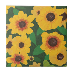 Patch of Gult Sunwers Painting Trivet Kakelplatta