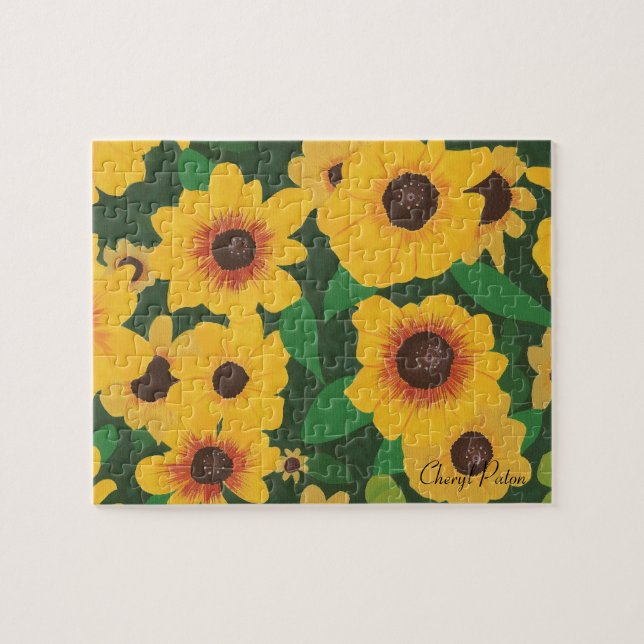 Patch på Gult Solblommor Painting Puzzle Pussel (Horisontell)