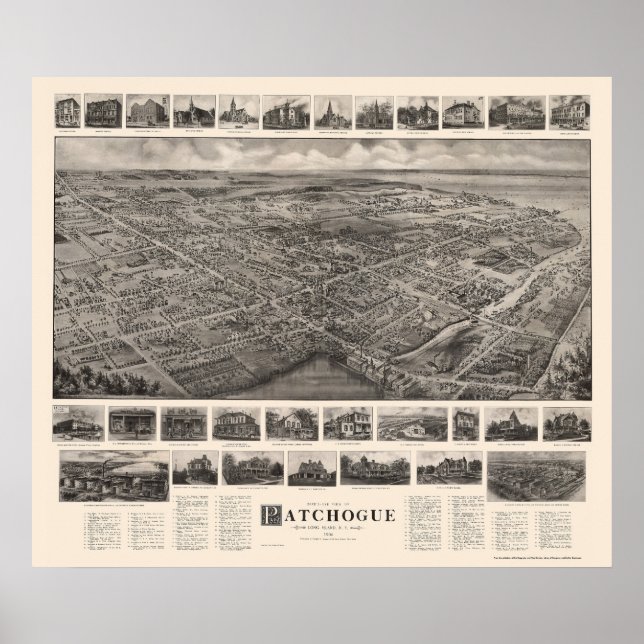 Patchogue, NY Panoramic Karta - 1906 Poster (Framsidan)