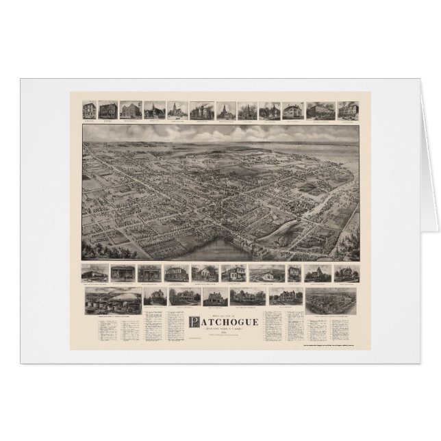 Patchogue panorama- karta för NY - 1906 Hälsningskort (Framsidan Horizontal)