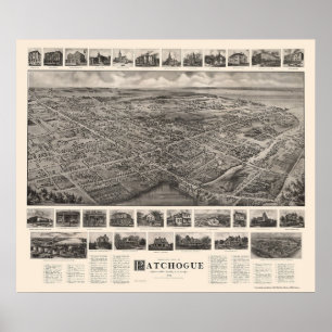 Patchogue panorama- karta för NY - 1906 Poster
