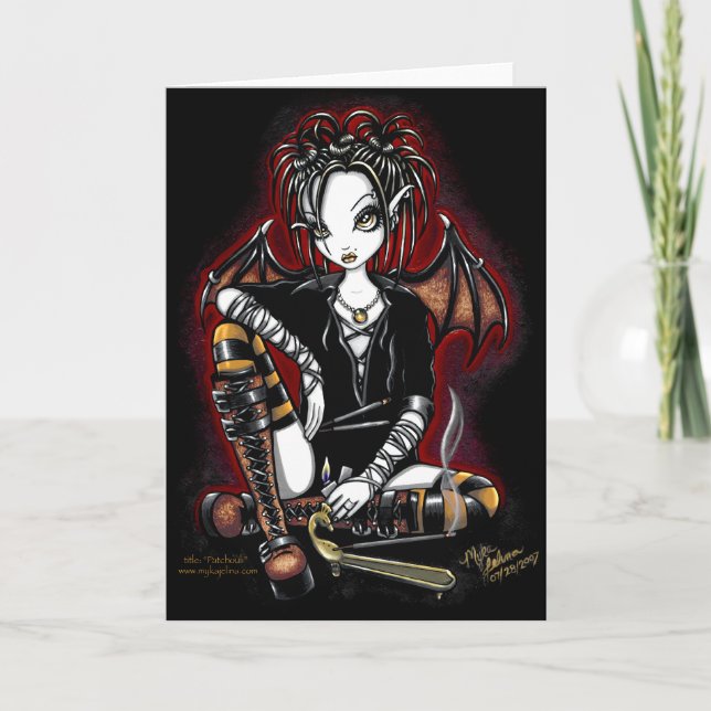 Patchouli Red and Guld Incense Fairy Card Kort (Framsida)