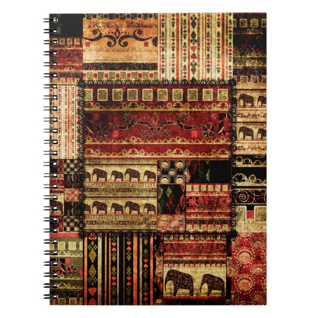 Patchwork african mönster grunge print bakgrund anteckningsbok (Framsidan)