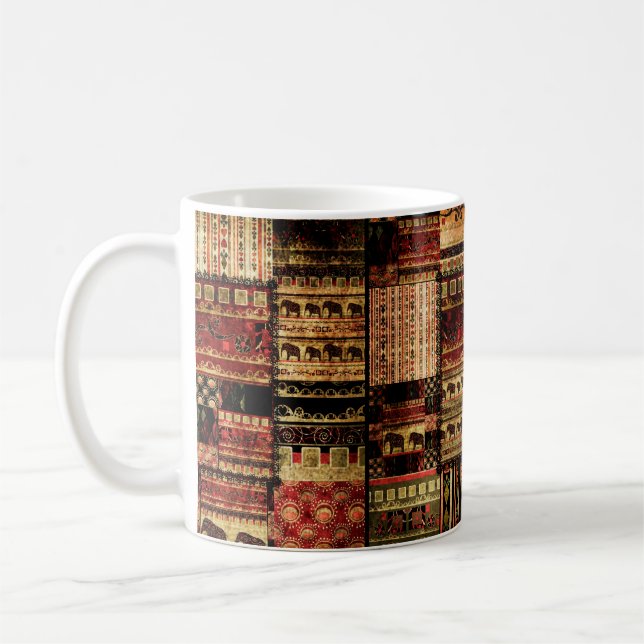 Patchwork african mönster grunge print bakgrund kaffemugg (Vänster)