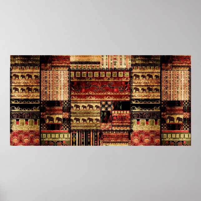 Patchwork african mönster grunge print bakgrund poster (Framsidan)