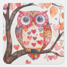 Patchwork Akvarell Uggle Valentine-kort Fyrkantigt Klistermärke