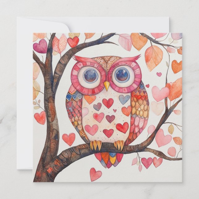 Patchwork Akvarell Uggle Valentine-kort Julkort (Framsida)